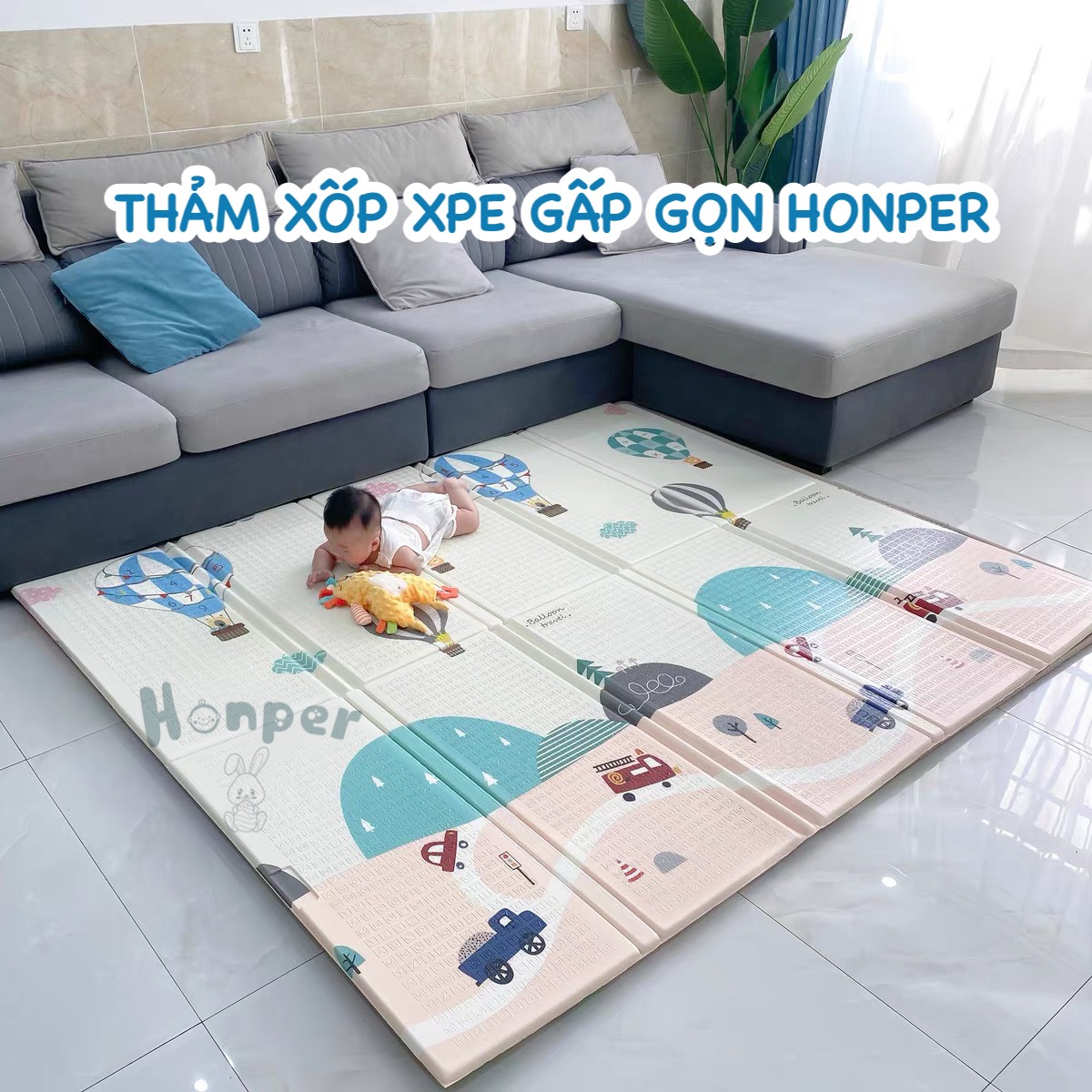 Thảm gấp gọn XPE Honper 1cm an toàn cho bé phân phối chính hãng Mon Kids Store