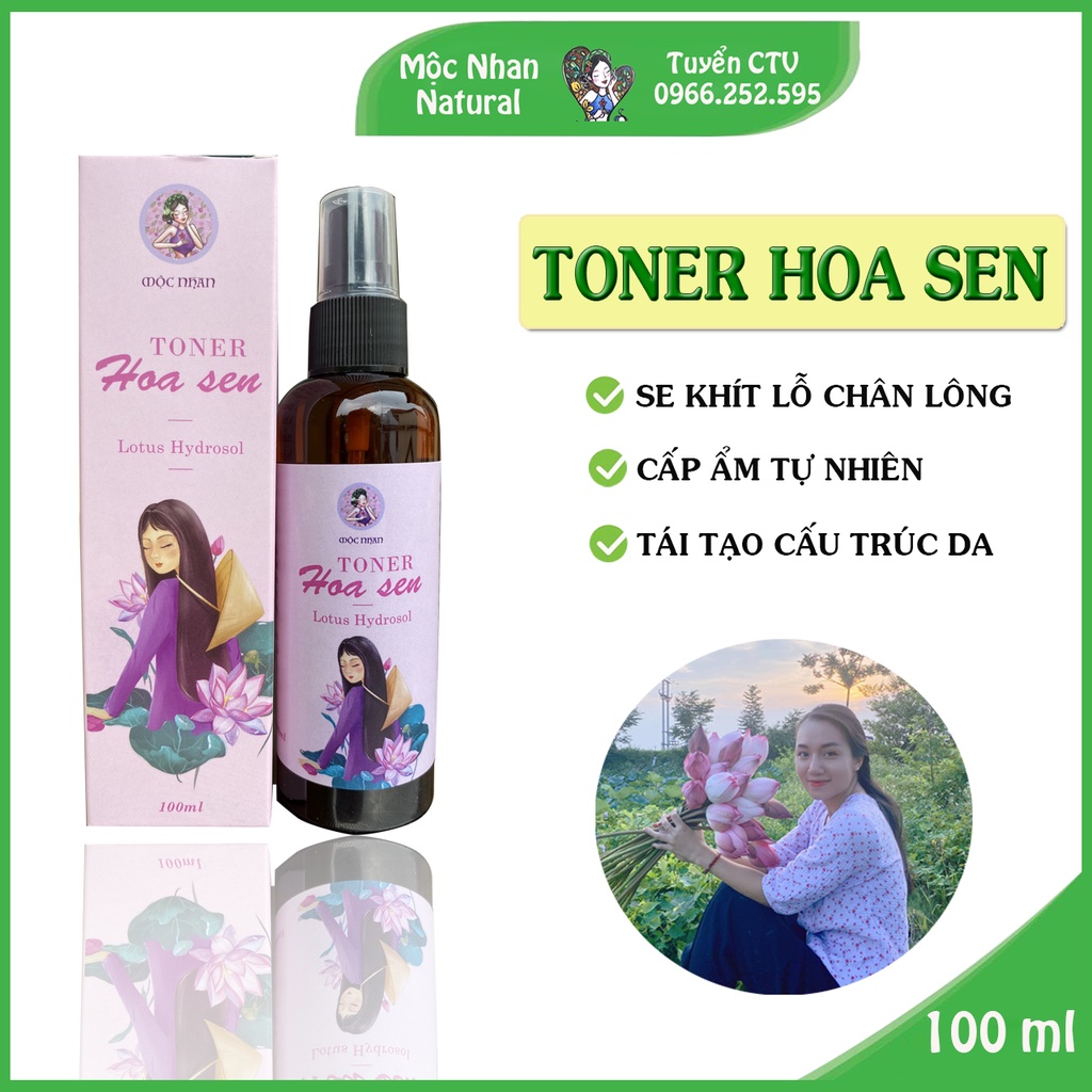 Toner hoa sen, cấp ẩm, làm sạch sâu, mềm mại, căng bóng hơn, cân bằng mọi loại da, mộc nhan natural