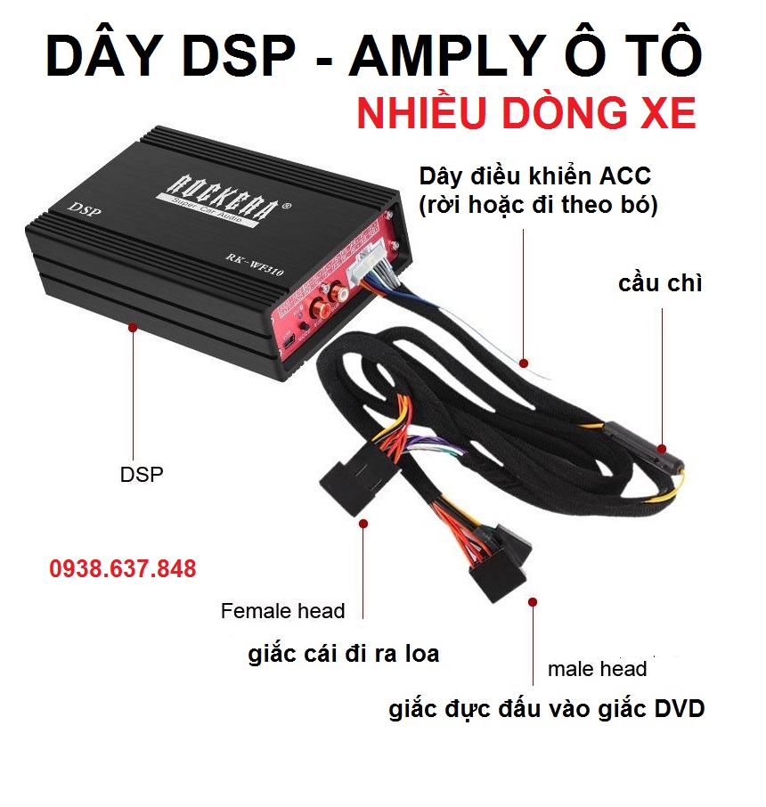 (Hàng chuẩn) Dây cắm Amply / DSP ô tô kết nối đầu DVD zin hoặc đầu Android (nhiều dòng xe)