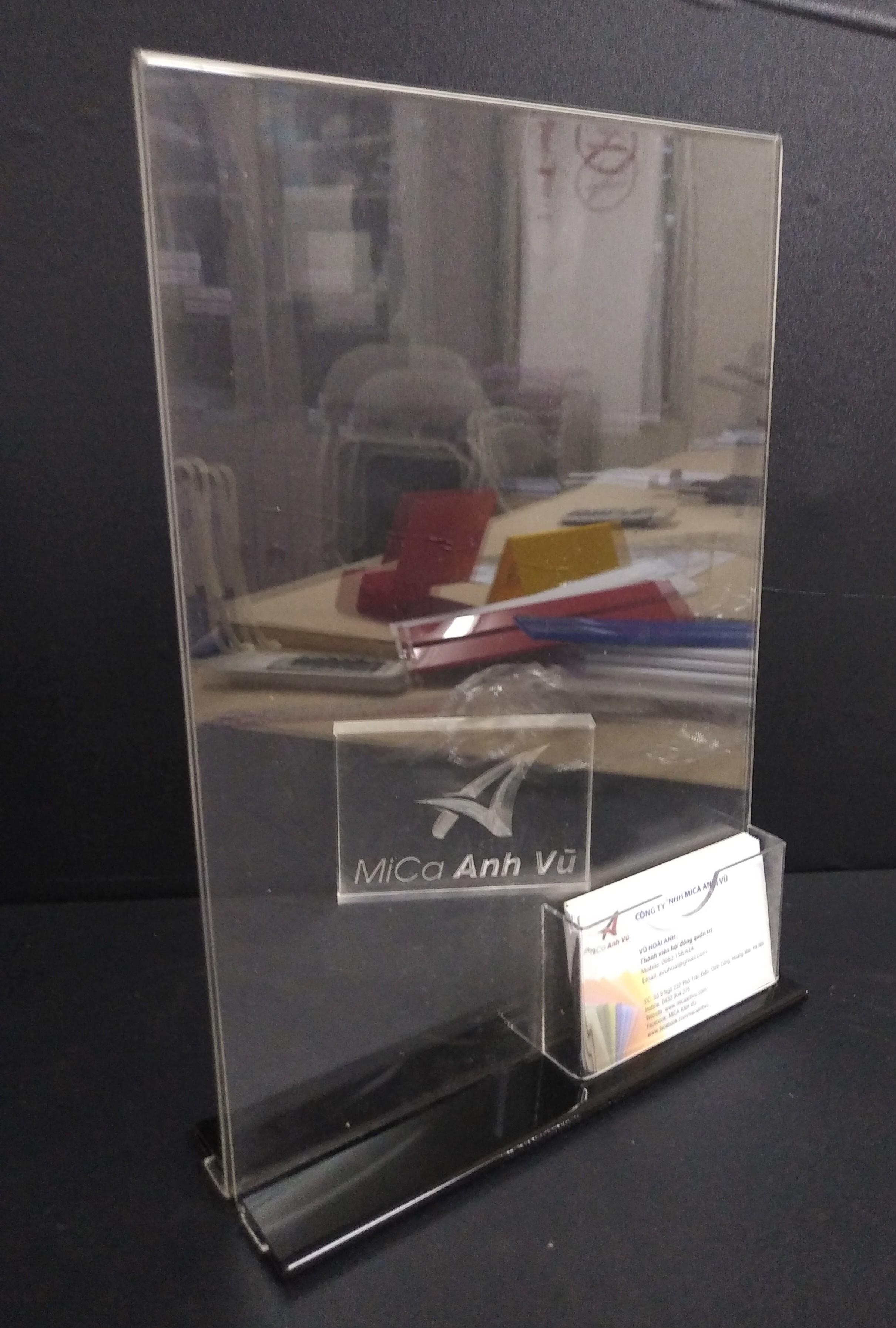 Bộ 2 kệ menu mica để bàn khổ A4 dọc kèm ngăn đựng danh thiếp