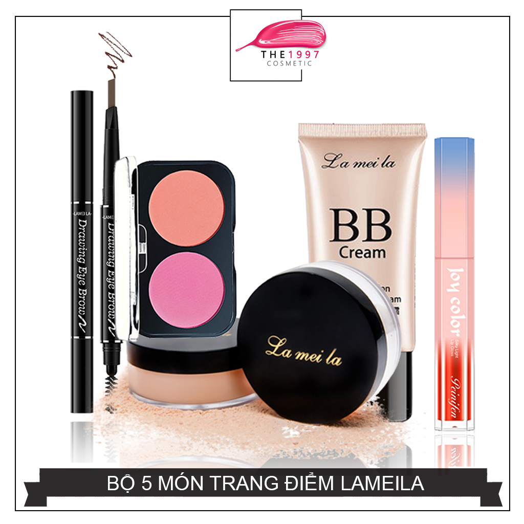 Combo 5 món trang điểm cá nhân lameila phấn phủ + kem nền + chì kẻ mày + phấn má hồng + son kem