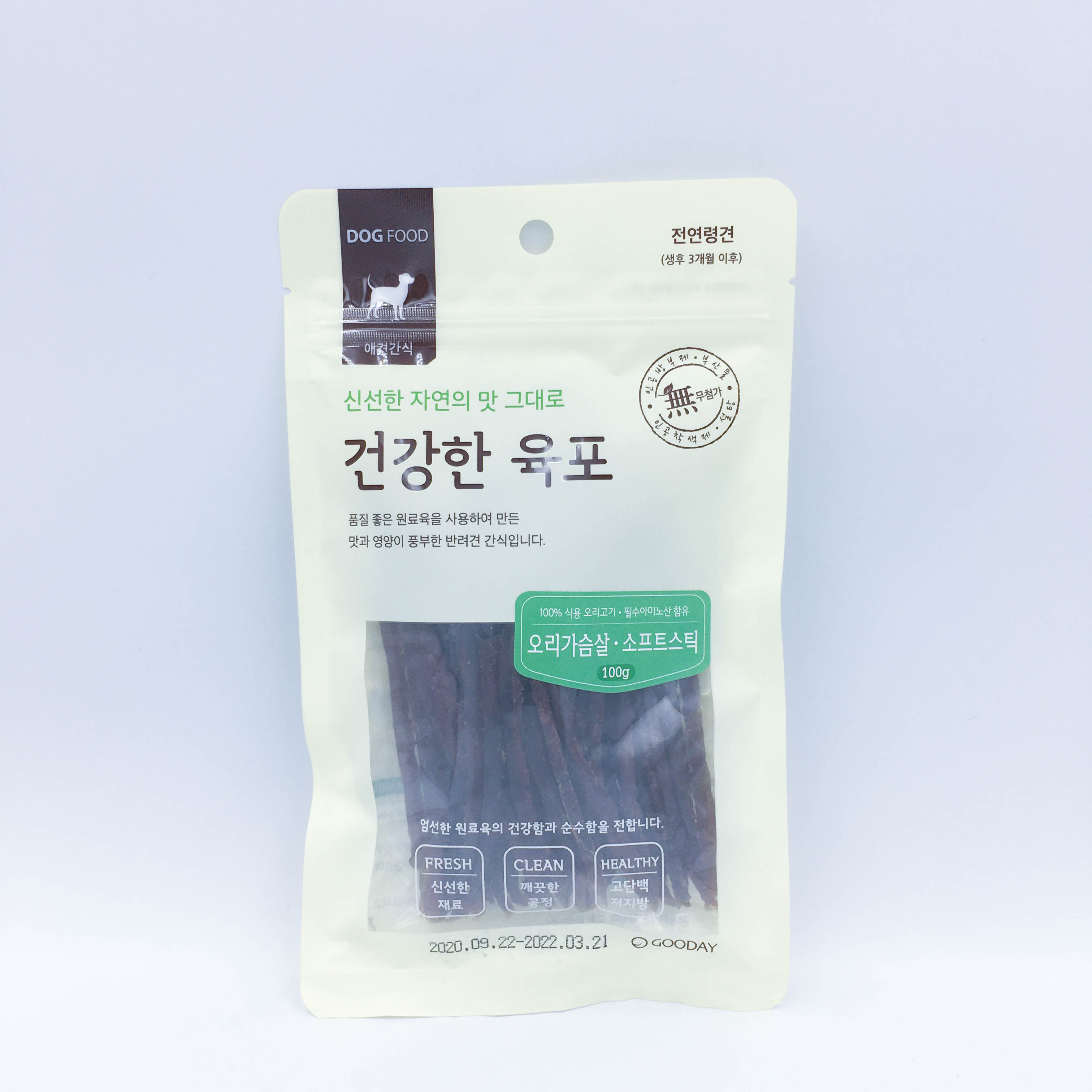 Que thịt vịt sấy goodday thức ăn vặt cho chó 100g