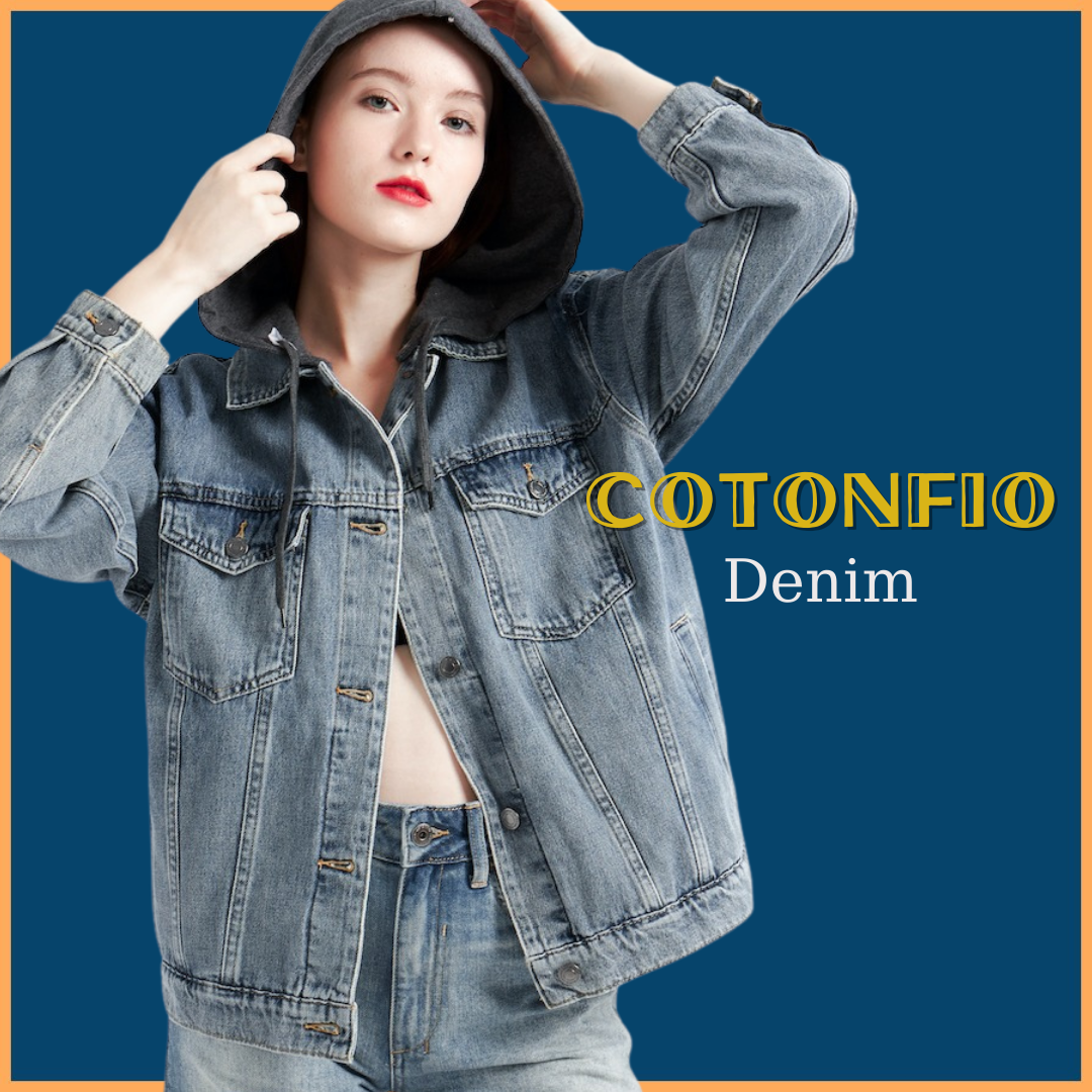 Áo khoác jeans chống nắng có nón cá tính oversize – denim hoodie – 8077 – Cotonfio