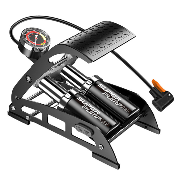 Bơm đạp chân 2 xi lanh SUPERPUMP cỡ lớn 190PSI loại CAO CẤP hợp kim bền bỉ viền đồng hồ kim loại, bơm đạp chân đa năng cho ô tô, xe máy, xe đạp vào hơi siêu nhanh J55B-01,  bơm xe chính hãng SUPERPUMP bơm lốp xe máy xe đạp ô tô