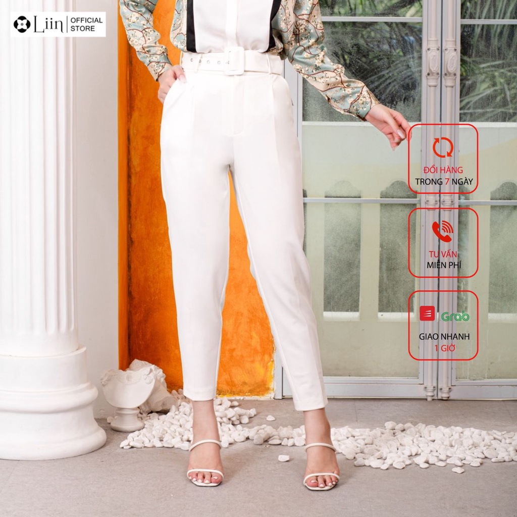 Quần Baggy linbi màu Trắng Kèm Đai kiểu dáng công sở thanh lịch liin clothing Q3197