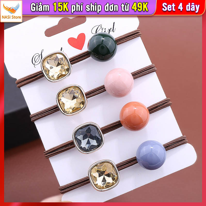 Dây buộc tóc nữ macaron [Set 4 dây] NASI Store dễ thương phong cách hàn quốc thun cột tóc nữ co giãn tốt phụ kiện tóc