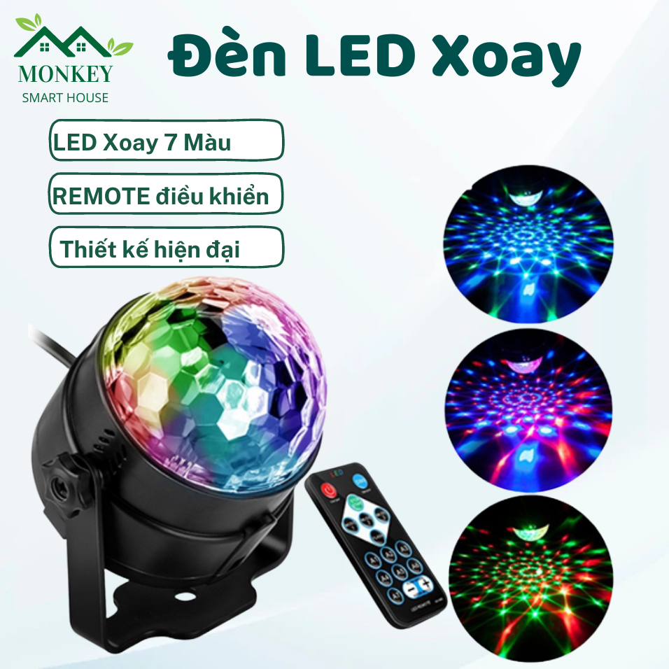 Đèn led xoay 7 màu - đèn trang trí sân khấu phòng karaoke 3 màu xoay 360 độ, đèn nháy theo nhạc