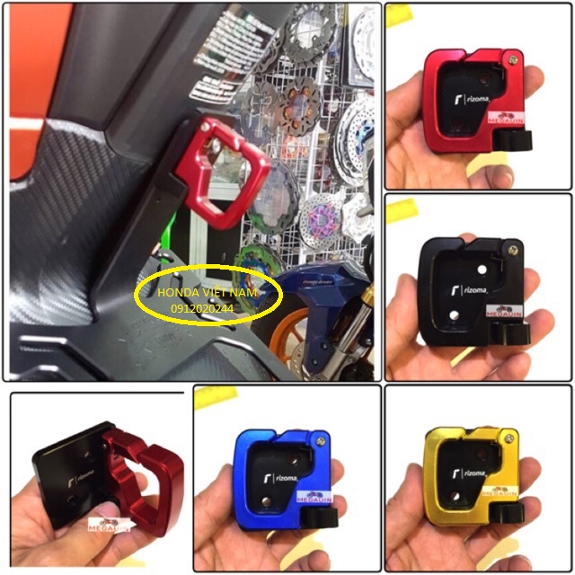 Móc Treo Đồ VUÔNG Cho Xe SH, SH mode, Lead, Vario, Click Thái RIZOMA Nhôm Nguyên Khối CNC Cao Cấp