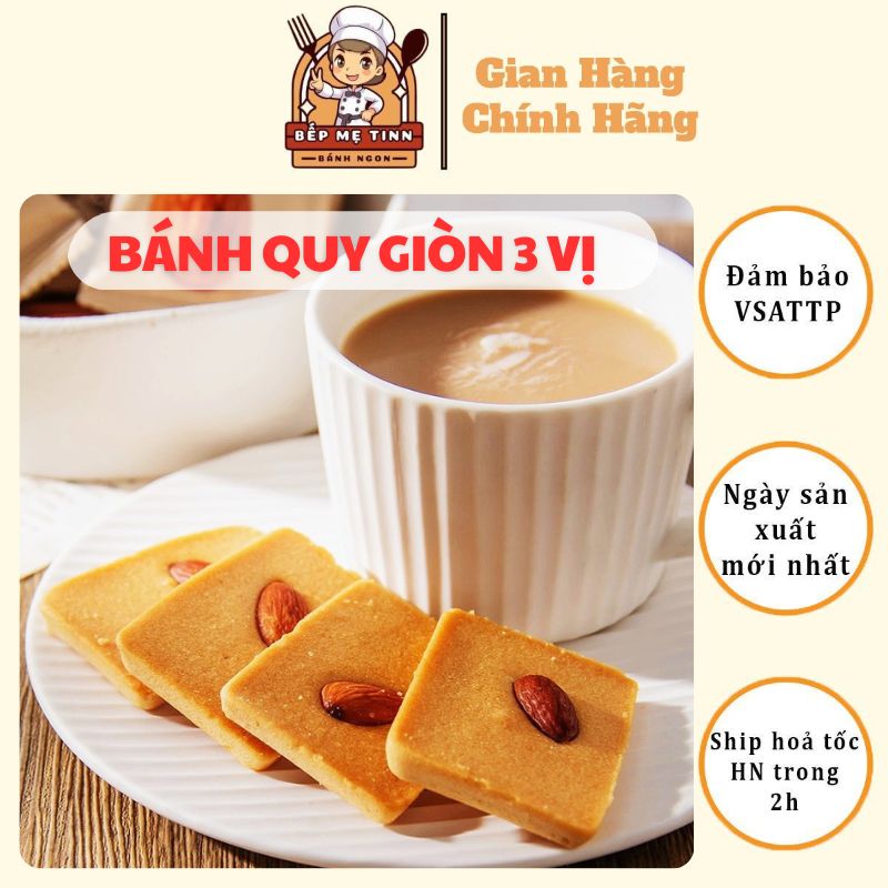 Bánh quy giòn rụm, thơm ngon mix 3 vị hạt điều, hạnh nhân, dừa vụn giòn, đồ ăn nhẹ, ăn vặt hấp dẫn