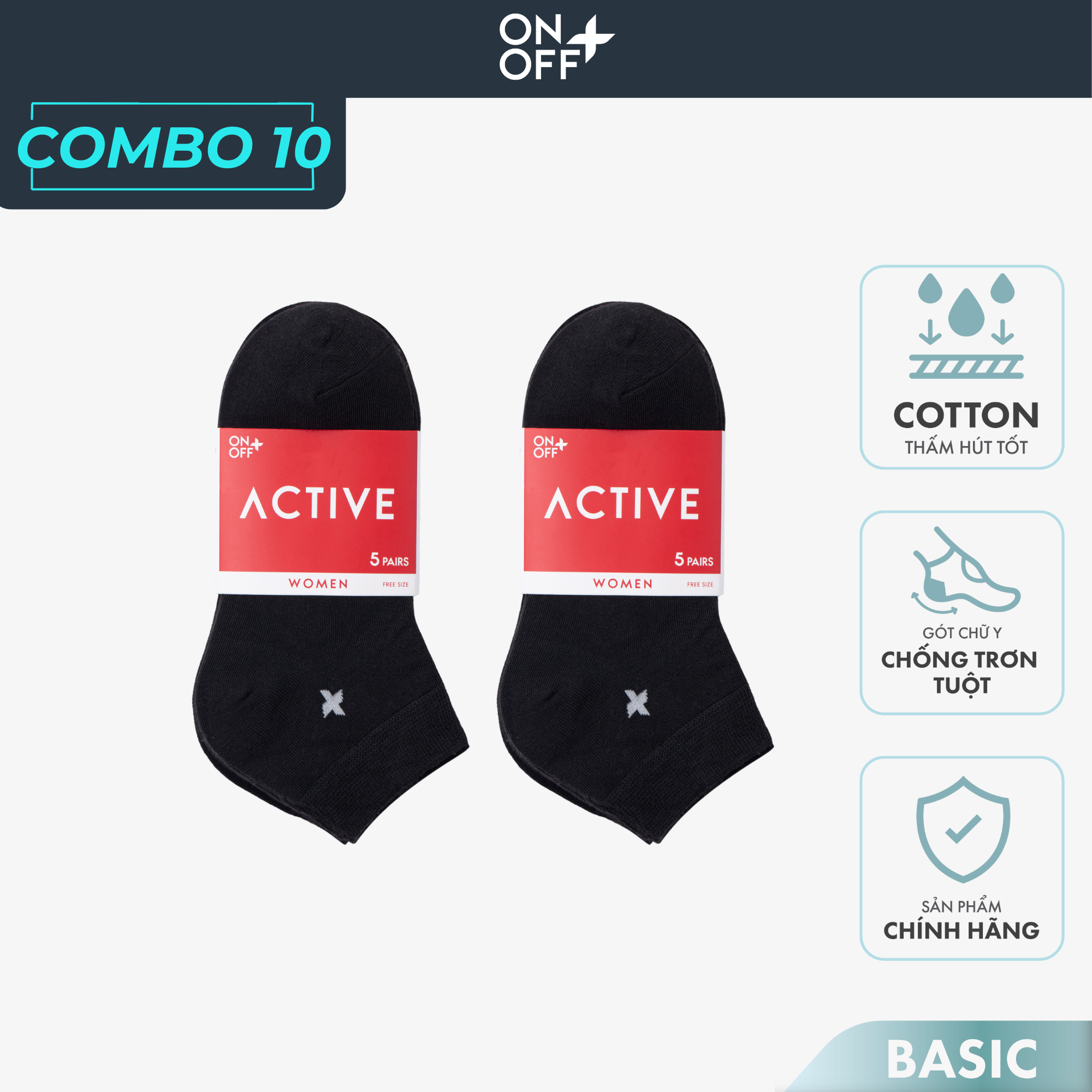 Combo 10 đôi tất vớ nữ cotton mỏng mùa hè thoáng khí Bacis ONOFF 16AE23A035 -16AQ23A115