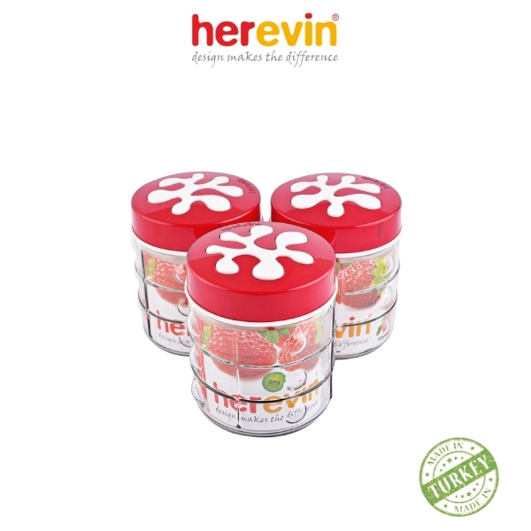 Bộ 3 Hũ Thủy Tinh Herevin Tròn Sọc Nắp Decor 1L - HEHU135901-804 [GIAO MÀU NGẪU NHIÊN]