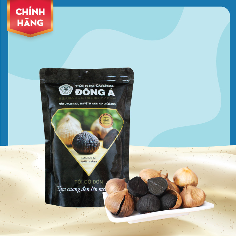 Tỏi Kim Cương Đông Á - Tỏi đen cô đơn túi 200G - Hỗ trợ tăng cường sức khỏe - Lên men theo CN Nhật Bản -Kiểm nghiệm chất lượng bởi Bộ Y Tế, Intertek