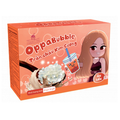 Hộp 10 Gói Trân châu trắng kim cương Ăn liền Oppa Bubble hộp 350g (35g*10 gói) - Nguyên Liệu Nấu Trà Sữa, Sữa Tươi