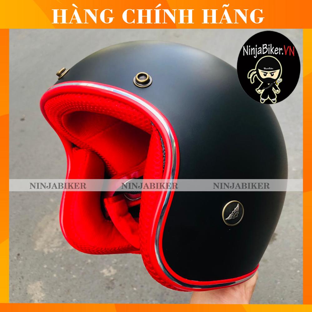 Nón bảo hiểm 3/4 đen nhám lót đỏ siêu xinh