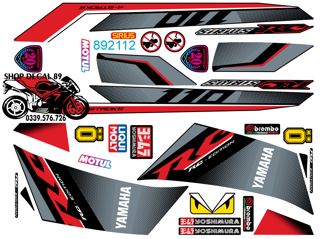 Tem Rời Sirius 50 & 110 MS 892112 CHỈ ĐỎ TO - Tem chế 3 lớp cao cấp - Dán sirius xăng cơ