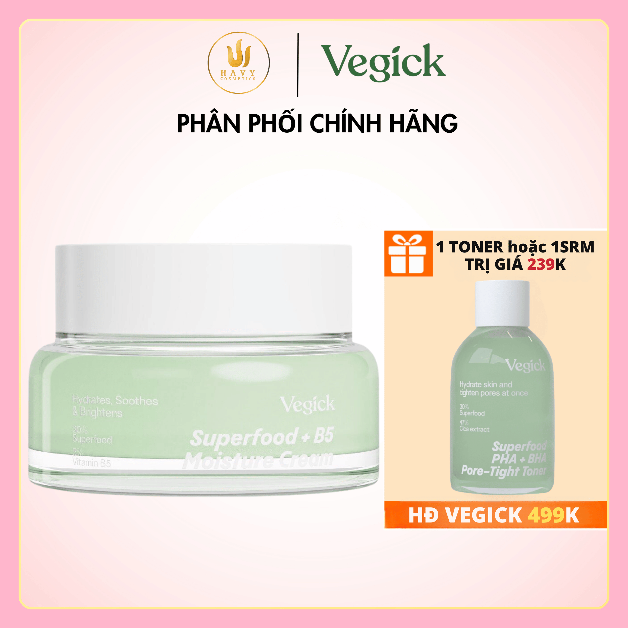 Kem Dưỡng Ẩm Thuần Chay Cho Da Dầu Nhạy Cảm Vegick Superfood B5 Moisture Cream 50ml