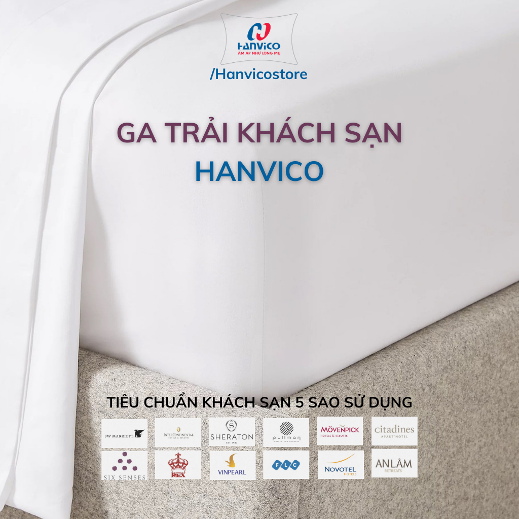 Ga trải giường HANVICO cotton màu trắng cao cấp chuẩn khách sạn