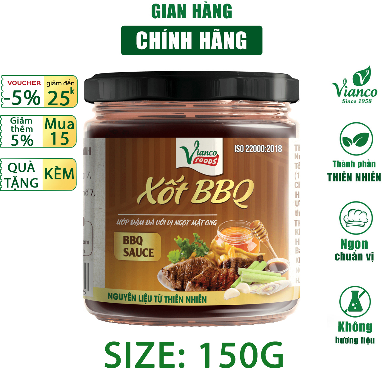 Sốt ướp thịt nướng BBQ Vianco hủ 150g các món chiên kho nướng gia vị nêm sẵn chuẩn vị không cần nêm nếm