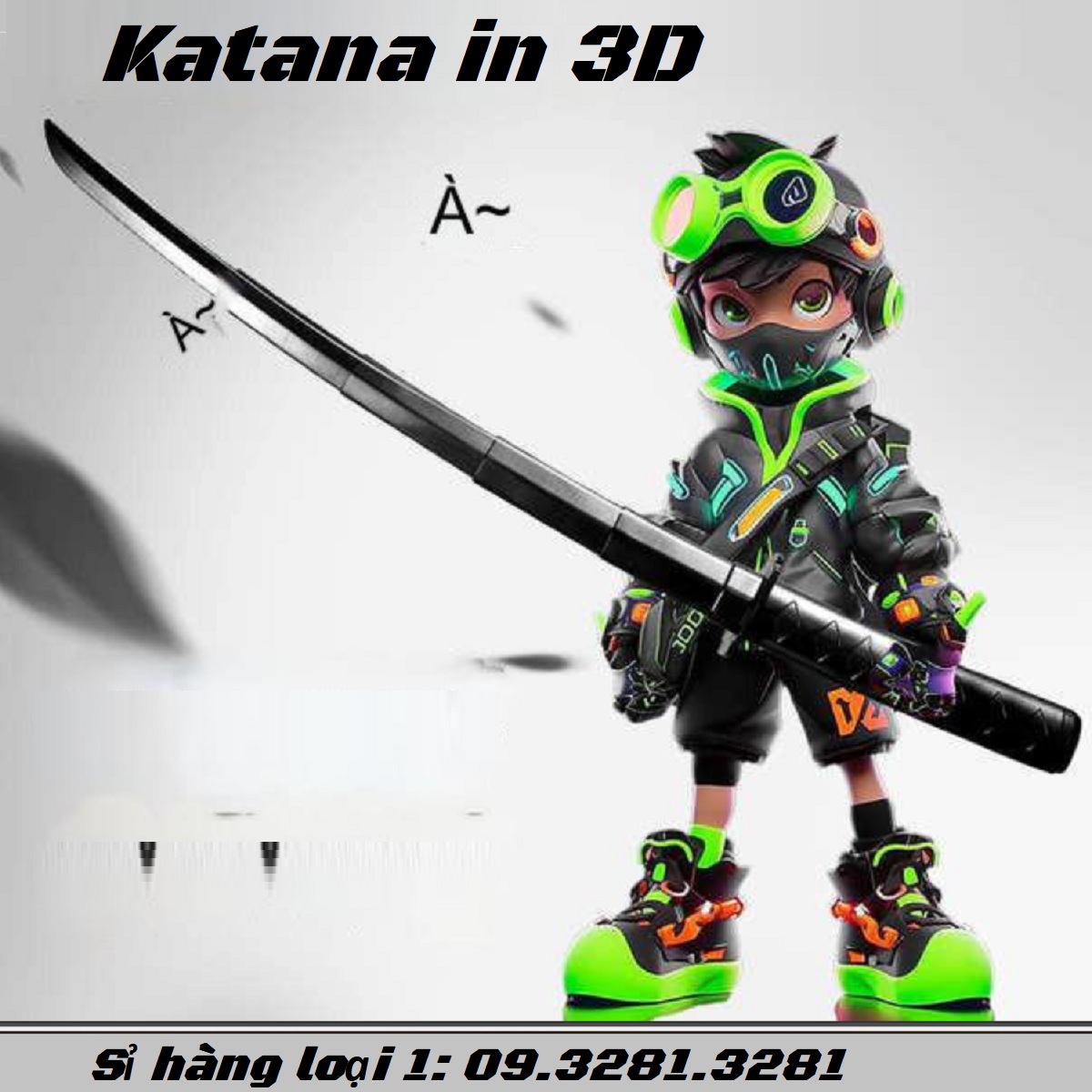 (Hàng loại 1) Đồ chơi Kiếm nhựa rút gọn Katana in 3D phản quang, Đồ chơi Cosplay chất đẹp cao cấp nh