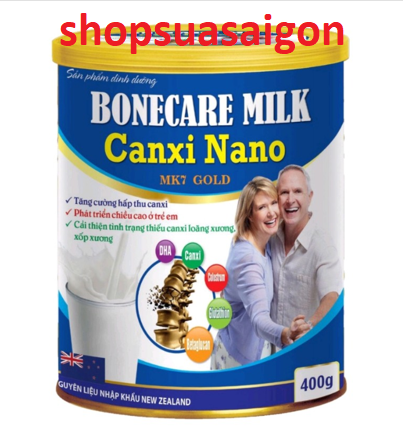 Hộp 400g, HSD T12-2024 Sữa bột Bonecare Milk Canxi Nano MK7 Gold.