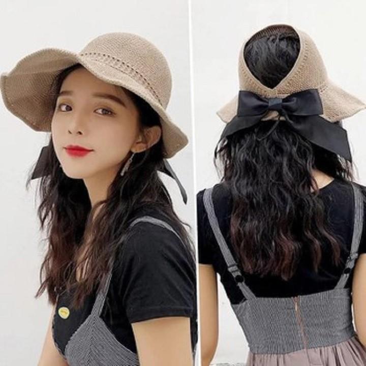 Mũ cói rộng vành nửa đầu đi biển cực hot