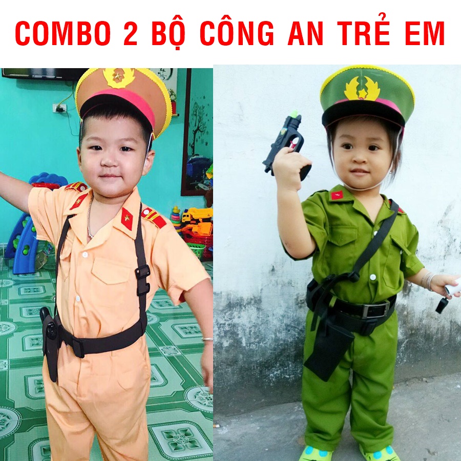 Combo 2 Bộ quần áo công an giao thông và hình sự cho bé đầy đủ phụ kiện