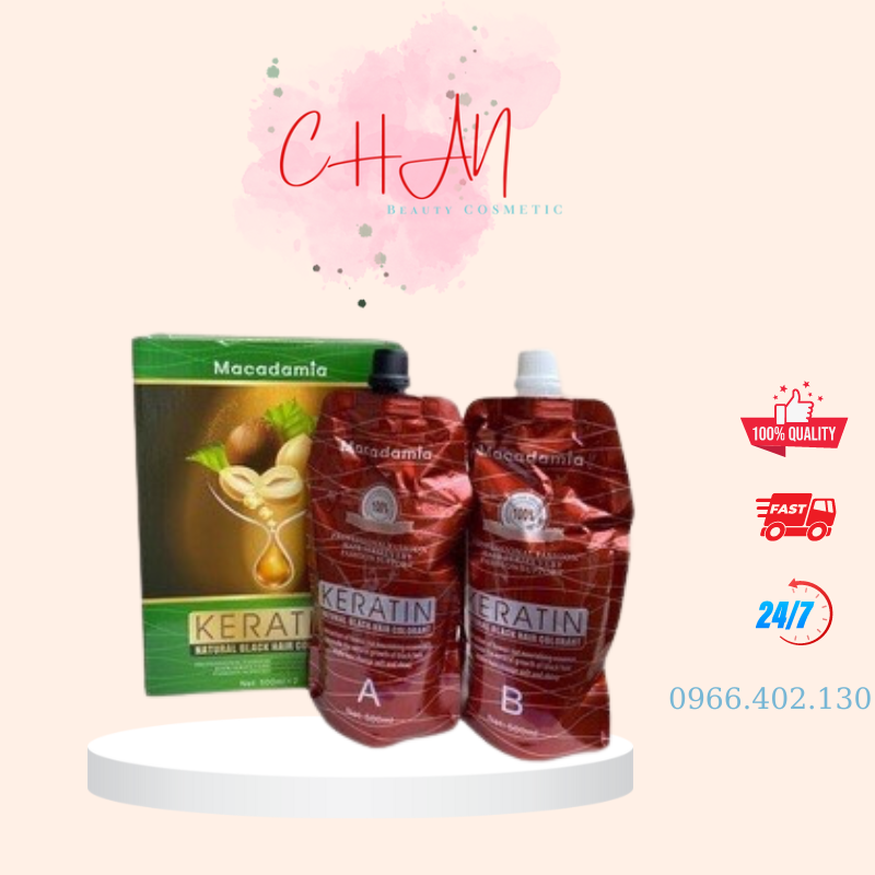 Macadamia - nhuộm đen thảo dược phủ bạc macadamia không dính da đầu 500*2ml