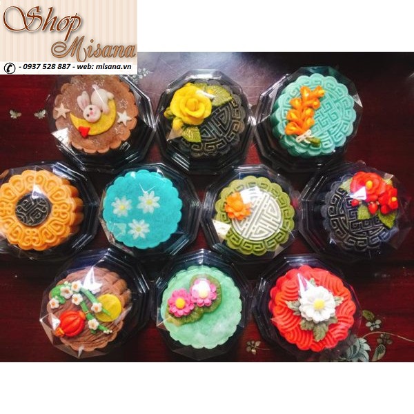 Bộ 50 Hộp nhựa lục giác đế đen FJ95 (kim cương) đựng bánh trung thu, thực phẩm KT: 8x8x6cm