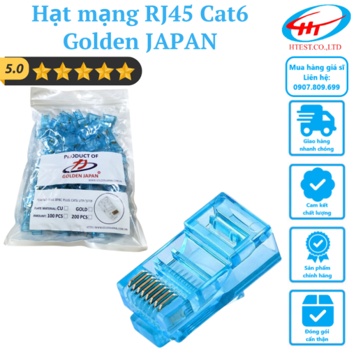 Hạt mạng RJ45 Cat6 Golden JAPAN (Bịch 100 con) Giá 147,000 Đồng*Miễn phí vận chuyển