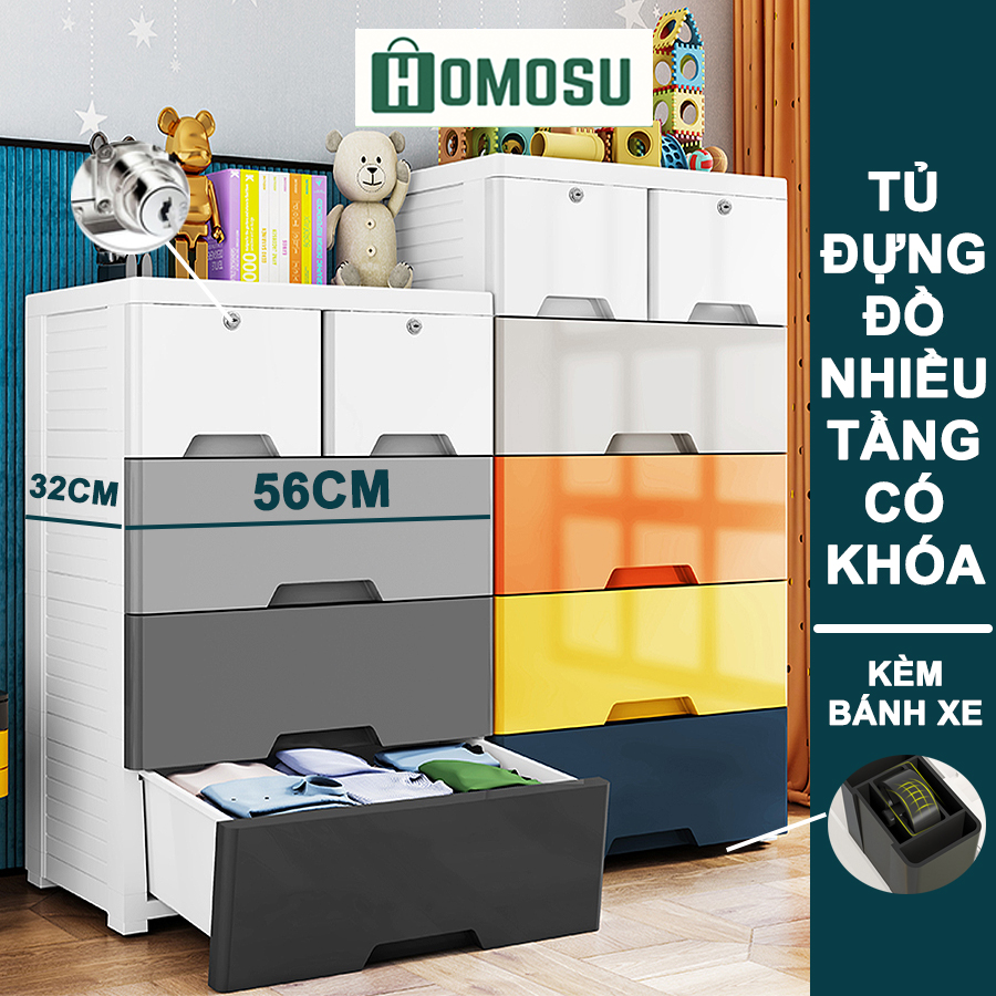 Tủ nhựa đựng quần áo, tủ nhựa đa năng đựng đồ cho bé chắc chắn rộng 56cm tun-013