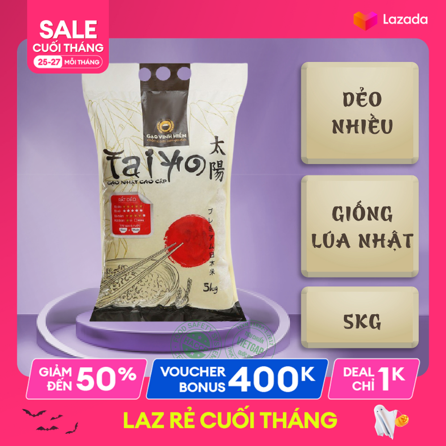 Gạo Nhật Taiyo Vinh Hiển Túi 5kg - Dẻo nhiều, mềm thơm, ngon cơm