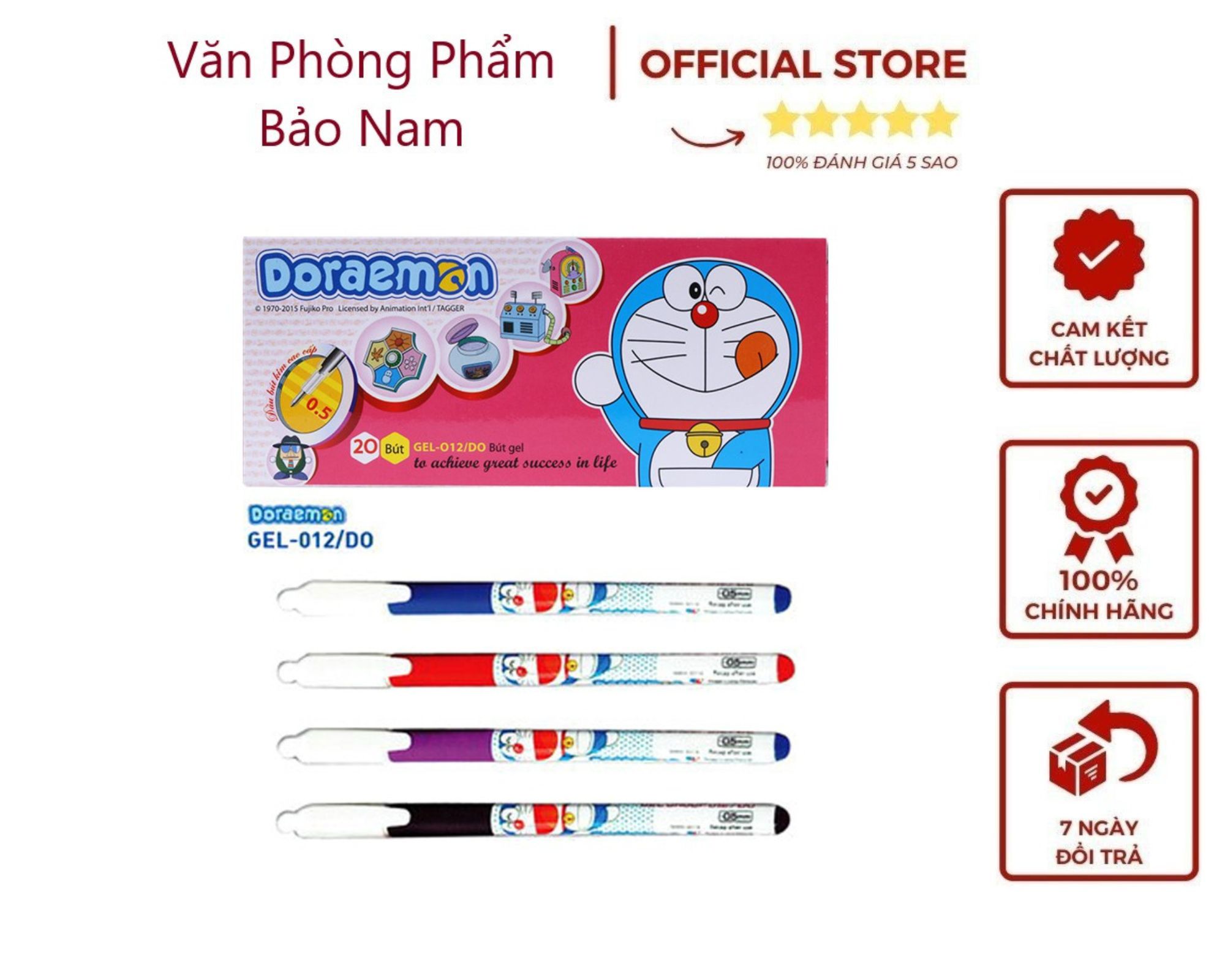 Bút nước Thiên Long Doremon 012 Do Hộp 20 chiếc, Bút nước Doremon 0.5mm có màu xanh - màu tím - màu đen