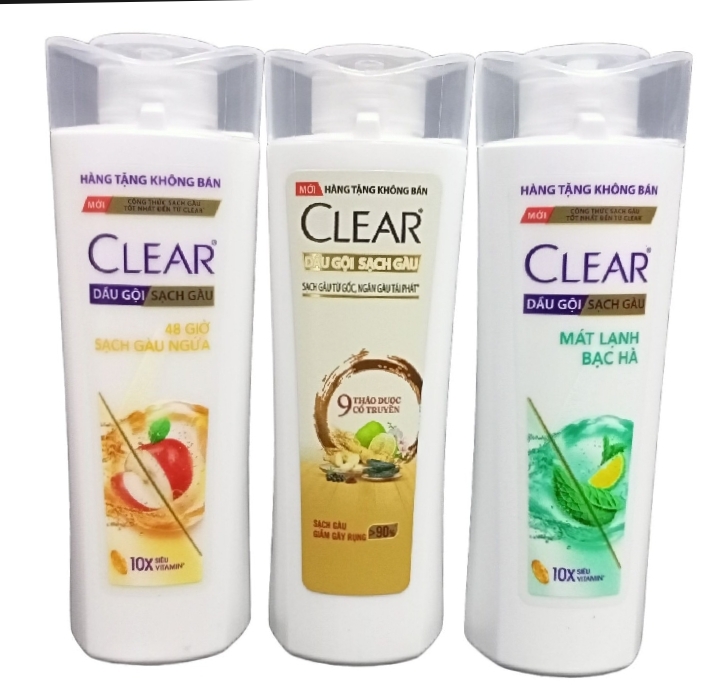 Combo 3 chai dầu gội clear bạc hà / clear 9 thảo dược cổ truyền / clear táo lên men 70g
