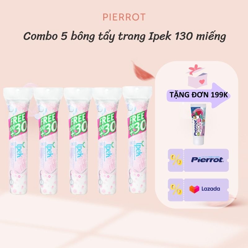 Combo 5 bông tẩy trang ipek 130 miếng siêu mềm mịn 100% cotton