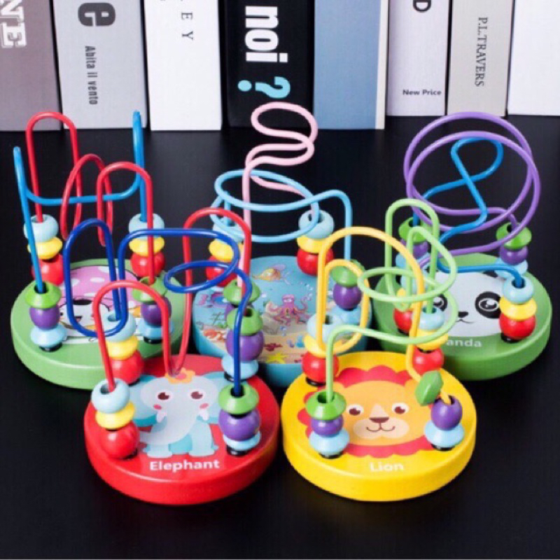 Luồn hạt gỗ mini_Đồ chơi luồn hạt gỗ mini, tập luyện tay khéo léo cho bé