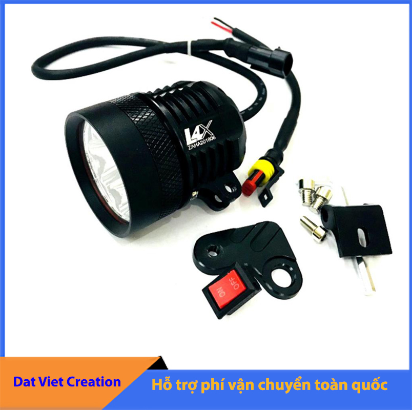 Đèn led trợ sáng xe máy, ô tô L4X chuyên pha tặng PAT gắn chân gương/kiếng và công tắc on/off