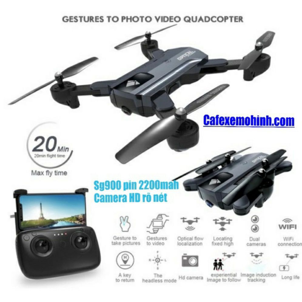 Flycam sg900 camera HD gấp gọn pin trâu 2200mah bay 22p có cảm biến đứng yên