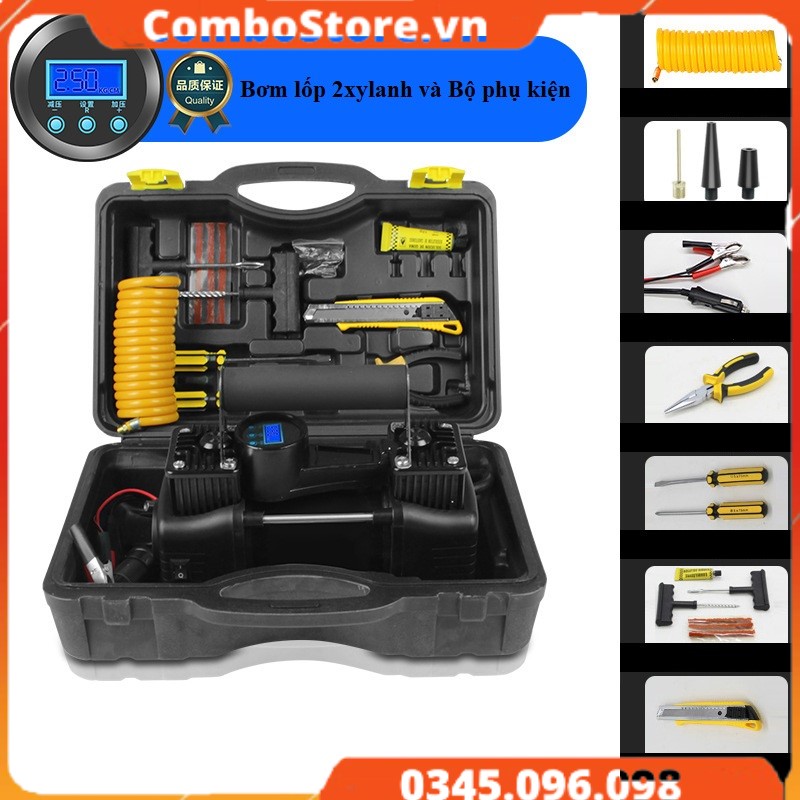Bơm lốp ô tô xe hơi 2 xylanh công suất cực lớn 200W