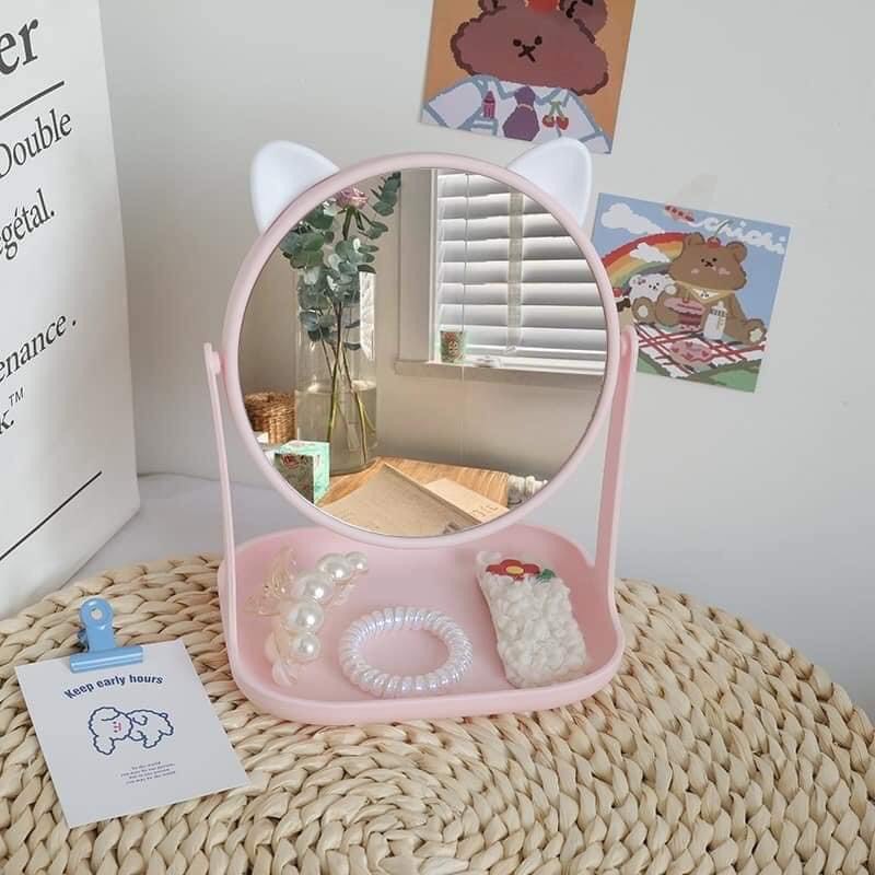 [HCM]GƯƠNG TAI THỎ TAI MÈO TAI CHUỘT MINI KỆ VUÔNG - Gương tai mèo tai thỏ mini để bàn cực xinh gương để bàn gương mini cho các nàng gương để bàn mini