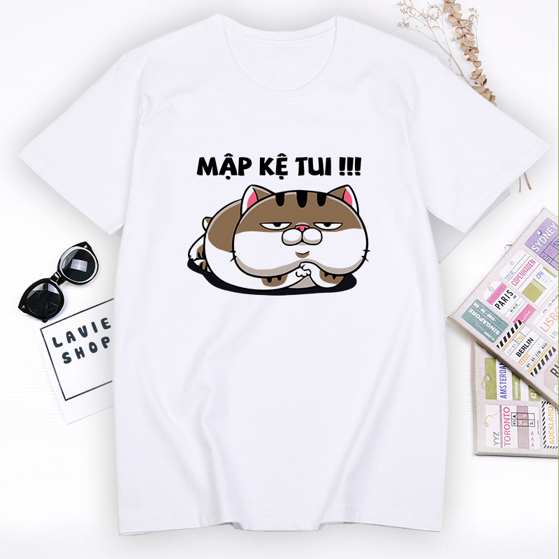 Áo thun cổ tròn áo phông nữ in hình mèo mập kệ tui hot trend 2023 chất vải mềm mịn cotton Hàn Quốc thấm hút co giãn 4 chiều ALV58 lavie clothing