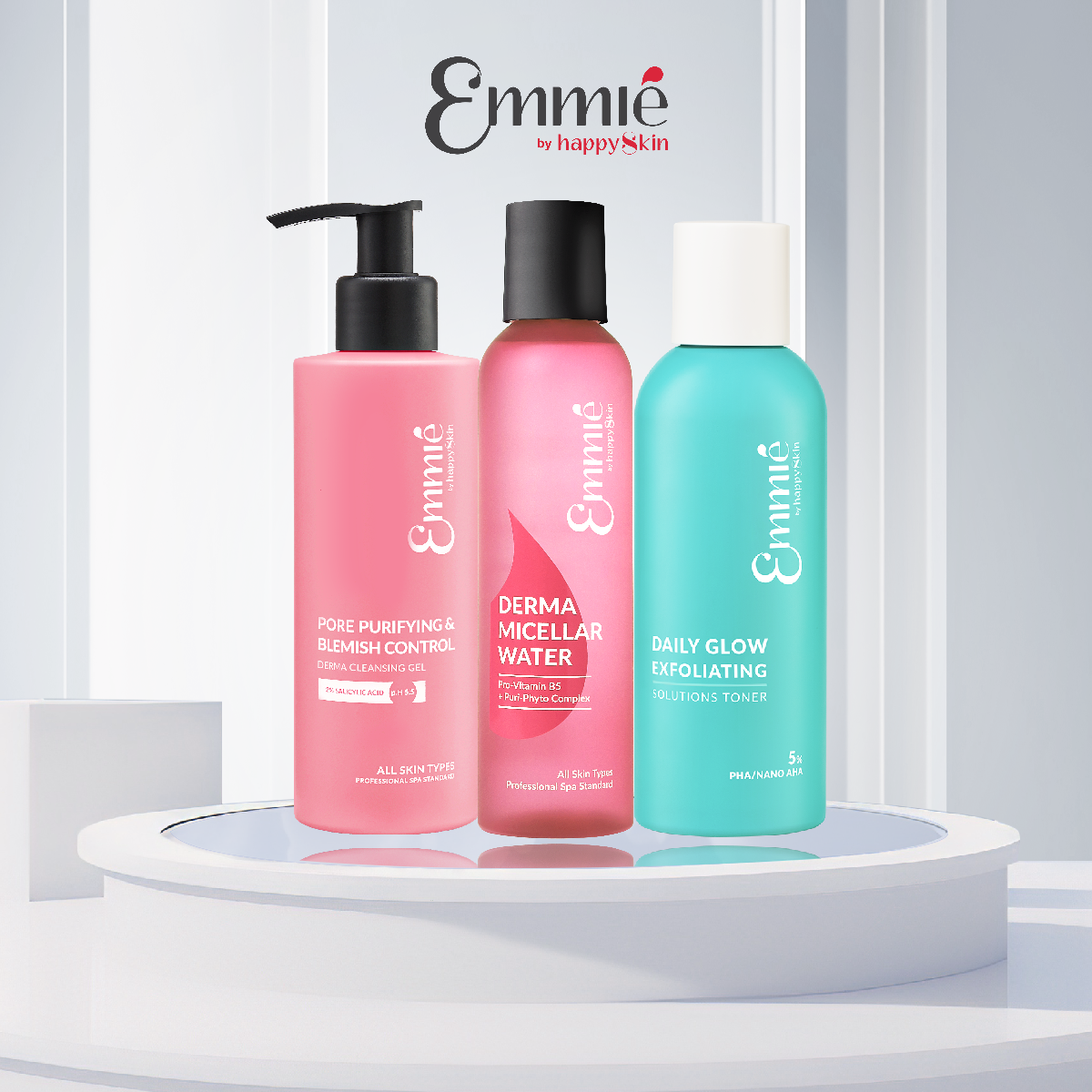 Combo dành cho da dầu mụn: Tẩy trang + Gel rửa mặt BHA + Toner Emmié