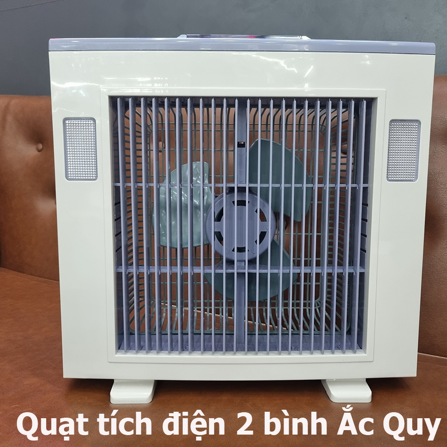 Quạt tích điện để bàn sạc điện 2 bình ắc quy kích thước 14inch để bàn loại lớn 2 tốc độ gió và đèn led - phiên bản xuất Nhật