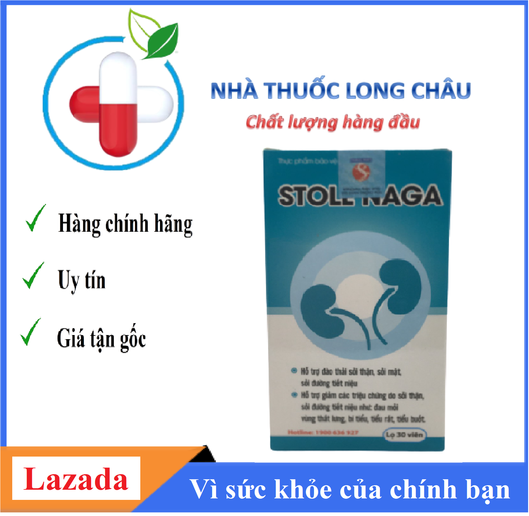 STOLE NAGA - Hỗ trợ tiêu tán sỏi thận, sỏi mật, sỏi đường tiết niệu, thanh nhiệt giải độc, lợi tiểu,  tiểu rắt, tiểu buốt - chiết xuất từ dược liệu - lọ 30 viên