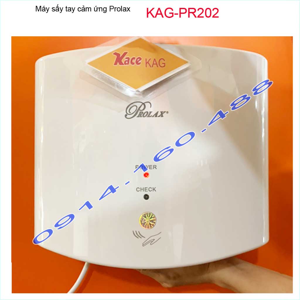 Máy sấy tay cảm ứng Prolax Thailand KAG-PR202 , Máy sấy làm khô tay nhanh nhựa trắng công suất lớn gió thổi mạnh