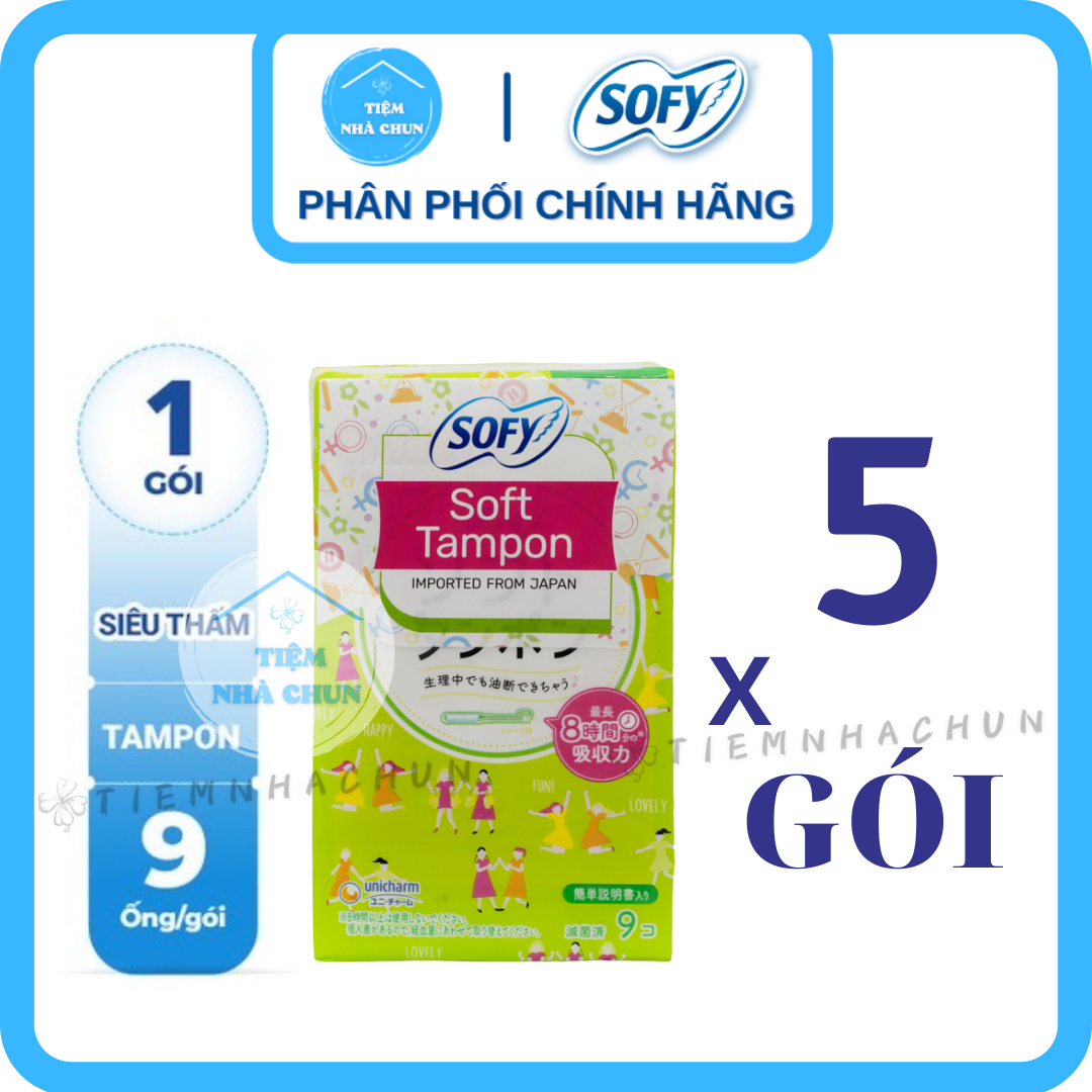   CHE TÊN SP   BVS  - BỘ 5 GÓI - Băng Vệ Sinh Sofy Soft Tampon Super Siêu Thấm Nhật Bản Gói 9 Ống  HÀNG NHẬP KHẨU CHÍNH HÃNG  - NHI.TNL   TIEMNHACHUN 