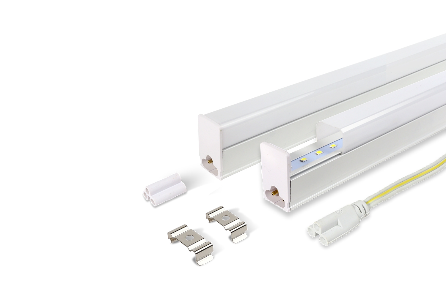 Đèn tuýp led t5 liền máng đầu vuông 0.6m, ánh sáng vàng 12w, ánh sáng trắng 10w