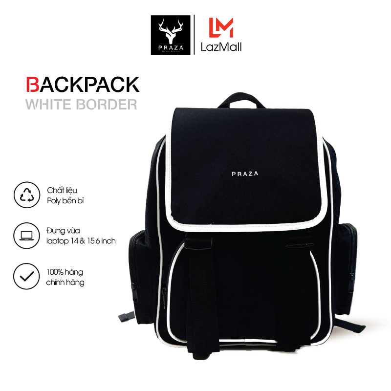 Balo đi học đi chơi whiteborder, allblack dành cho nam nữ praza - bl200