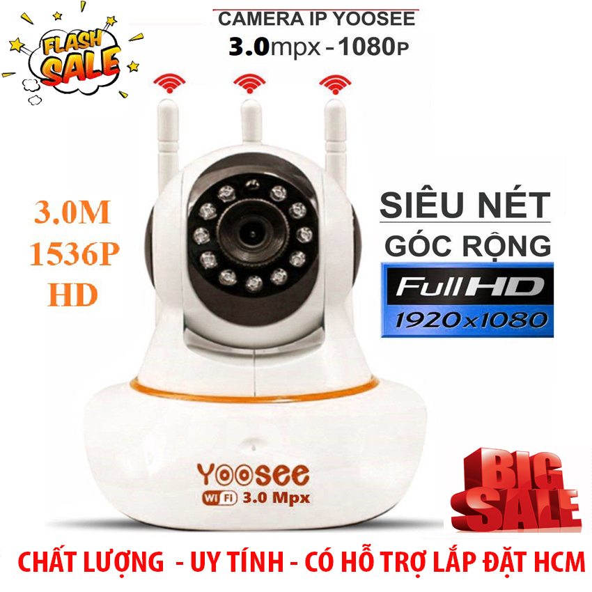 [ Yoosee 3.0 ] Camera WiFi Yoosee 3 Râu 3.0M Full HD 1080P- Có màu ban đêm Nghe được âm thanh Đàm thoại 2 Chiều Cảnh báo còi khi có chuyển động Bảo hành 12 Tháng.