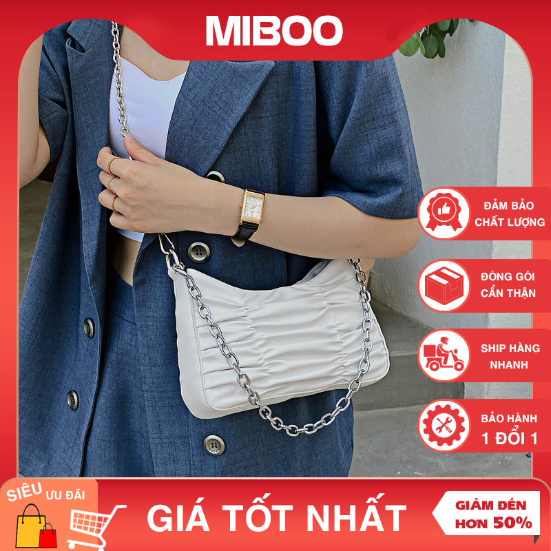 Túi kẹp nách, túi xách nữ đeo chéo da nhúm dây xích đeo vai thời trang cá tính