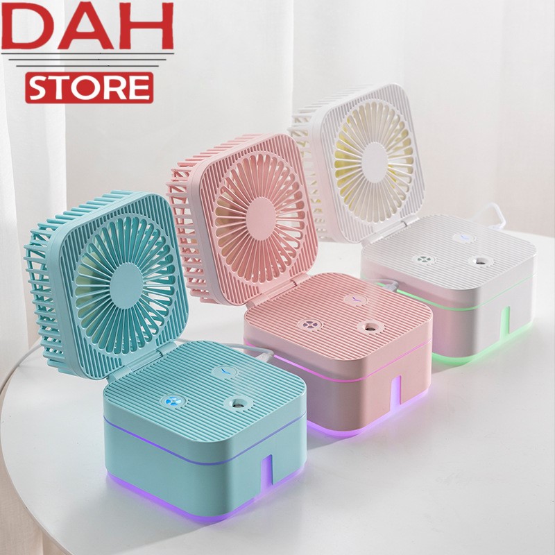 Quạt phun sương mini, Quạt phun sương tích hợp 3 in 1 , Quạt phụ sương có đèn ngủ magic cube
